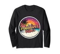Retro Maldivas Vibes Beach Vintage Sunset Holiday Souvenir Manga Larga