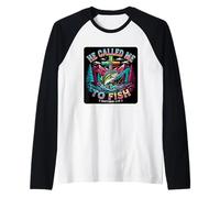 Retro Me llamó a Pescar Jesús Christian Church Bible Men Camiseta Manga Raglan
