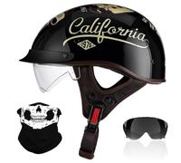 Retro Medio Casco, Adulto Hombres Mujer Estilo Alemán Casco de Cara Abierta, Personalidad Harley Cascos de Motocicleta, ECE/Dot Certificado, para Scooter Crucero Helicóptero(H6,XL/61-62cm)