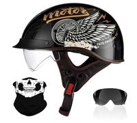 Retro Medio Casco, Adulto Hombres Mujer Estilo Alemán Casco de Cara Abierta, Personalidad Harley Cascos de Motocicleta, ECE/Dot Certificado, para Scooter Crucero Helicóptero(H1,L/59-60cm)