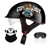 Retro Medio Casco, Adulto Hombres Mujer Estilo Alemán Casco de Cara Abierta, Personalidad Harley Cascos de Motocicleta, ECE/Dot Certificado, para Scooter Crucero Helicóptero(H10,XXL/63-64cm)