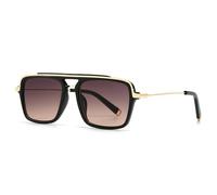 Retro Men Double Bridges Sunglasses Shades UV400 Gradient Women Semi Metal Sun Glasses, Black Brown Tea, talla única