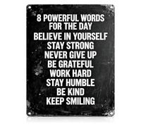 Retro Metal Sign 8 Key Words for Success Teen Boy Wall Art 12x8 Inch