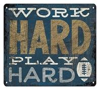 Retro Metal Sign Work Hard Play Hard Funny Motivational for Bar Office Gym Man Cave 8 X 12 in