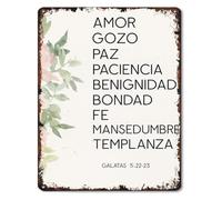 Retro Metal Tin Sign Biblia Versiculo Galatas 5 23 Botanical Border Wall Hanging for Dorm Room Home Office Decor 8 X 12 inch