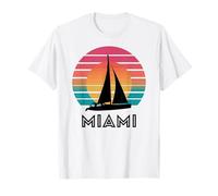 Retro Miami Sailboat, Vacaciones de Verano Rainbow Sunset Camiseta