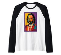 Retro Modern Art Face Design Vibrant Camiseta Manga Raglan