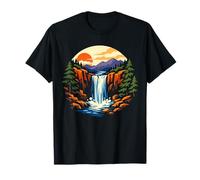 Retro Montaña Cascada Paisaje Puesta del Sol Natur Camiseta