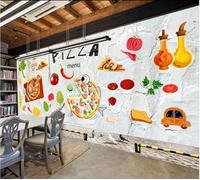 Retro Multicolor Cartoon Pizza Fast Food 3D Papel Pintado Pared Fácil Instalación Oficina Sala Estar Sofá Dormitorio TV Fondos Decoración-200cm×140cm