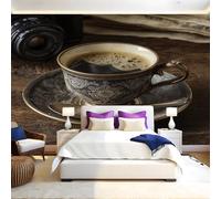 Retro Murales Decorativos Pared Una taza de café en la mesa Papel Pintado 450x315 cm Póster Gigante de Pared Tejido no Tejido Papel de Parede Panorámico Dormitorios Salón Hotel Fondo de TV