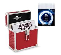 Retro Music - Funda de almacenamiento para disco de vinilo EP de 7 pulgadas, con capacidad para hasta 35 EP (en bolsas de PVC) con 35 fundas exteriores para disco de vinilo (rojo), rojo, Retro