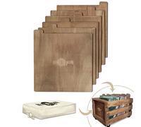 Retro Música Separadores de Discos de Madera Grabados con Láser para Organizar Vinilos de 12 Pulgadas, Juego de 6, Cubierta de Arpillera (Acabado de Roble)
