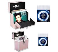 Retro musique Caja de almacenamiento de aluminio de 30,5 cm con solapa frontal plegable única para un mejor acceso a tus LPs, capacidad para hasta 40 LPs, (en fundas de PVC) incluye 40 fundas