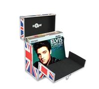 Retro musique Caja de almacenamiento de aluminio de 30,5 cm con solapa frontal plegable única para un mejor acceso a tus LPs, capacidad para hasta 40 LP (en fundas de PVC) incluye 40 fundas exteriores