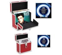 Retro musique Caja de almacenamiento de aluminio de 30,5 cm con solapa frontal plegable única para un mejor acceso a tus LPs, capacidad para hasta 40 LPs, (en fundas de PVC) incluye 40 fundas