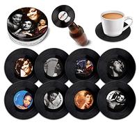 Retro Musique Juego de 8 posavasos de vinilo con abridor magnético de botellas de Jazz Divas, bonitos regalos musicales, regalos de bar, regalos para hombres y mujeres, fantásticos regalos para