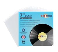 Retro Musique Paquete de 50 fundas de vinilo supergruesas de 7 pulgadas, exterior transparente de 7 pulgadas hechas de polietileno duradero, fundas de vinilo no divididas de 7 pulgadas