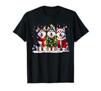 Retro Navidad Husky Siberiano Papá Noel Reno Perro Amante Camiseta