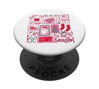 Retro Navidad Patchwork Holiday Ho Ho Ho Tis The Season PopSockets PopGrip Adhesivo