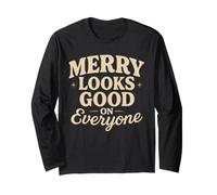 Retro Navidad Vintage Holiday 70s Santa Groovy Xmas Manga Larga