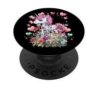 Retro Niños Unicornios Niña Caballo Flores Cuento de hadas PopSockets PopGrip Adhesivo