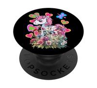 Retro Niños Unicornios Niña Caballo Flores Cuento de hadas PopSockets PopGrip Adhesivo