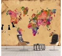 Retro Nostálgico Dibujado A Mano Colorido Mapa Del Mundo 3D Papel Pintado Pared Fácil Instalación Oficina Sala Estar Sofá Dormitorio TV Fondos Decoración-300cm×210cm