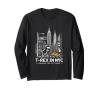 Retro NYC Pixel T-Rex In NYC Dinosaurio Amarillo Taxi Gráfico Manga Larga