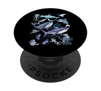 Retro Ocean Wildlife - Shark, Fish & Octopus Vibes PopSockets PopGrip Adhesivo