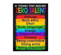 Retro Office Motivation Metal Tin Sign Featuring 10 Zero Talent Things Inspirational Wall-Art For Business Workplace Or Study 8 x 12 inch