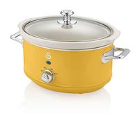 Swan Retro SF17021YELNEU Olla Cocción Lenta 3,5L Recipiente Extraíble, Antiadherente Cerámica libre PFOA y PTFE, 3 Niveles Temperatura, Tapa Vidrio, Slow Cooker, Diseño Vintage, Amarillo, 200W