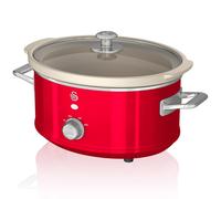 Swan Retro SF17021RNEU Olla Cocción Lenta 3,5L Recipiente Extraíble, Antiadherente Cerámica libre PFOA y PTFE, 3 Niveles Temperatura, Tapa Vidrio, Slow Cooker, Diseño Vintage, Rojo, 200W