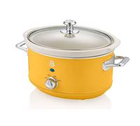 Swan Retro SF17021YELN Olla Cocción Lenta 3,5L Recipiente Extraíble, Antiadherente Cerámica libre PFOA y PTFE, 3 Niveles Temperatura, Tapa Vidrio, Slow Cooker, Diseño Vintage, Amarillo, 200W