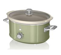 Swan Retro SF17021GNEU Olla Cocción Lenta 3,5L Recipiente Extraíble, Antiadherente Cerámica libre PFOA y PTFE, 3 Niveles Temperatura, Tapa Vidrio, Slow Cooker, Diseño Vintage, Verde, 200W