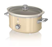Swan Retro SF17021CNEU Olla Cocción Lenta 3,5L Recipiente Extraíble, Antiadherente Cerámica libre PFOA y PTFE, 3 Niveles Temperatura, Tapa Vidrio, Slow Cooker, Diseño Vintage, Crema, 200W