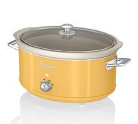 Swan Retro SF17031YELNEU Olla Cocción Lenta 6,5L Recipiente Extraíble, Antiadherente Cerámica libre PFOA y PTFE, 3 Niveles Temperatura, Tapa Vidrio, Slow Cooker, Diseño Vintage, Amarillo, 320W