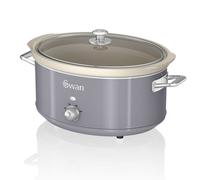 Swan Retro SF17031GRN Olla Cocción Lenta 6,5L Recipiente Extraíble, Antiadherente Cerámica libre PFOA y PTFE, 3 Niveles Temperatura, Tapa Vidrio, Slow Cooker, Diseño Vintage, Gris, 320W