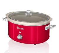 Swan Retro SF17031RNEU Olla Cocción Lenta 6,5L Recipiente Extraíble Antiadherente Cerámica libre PFOA y PTFE 3 Niveles Temperatura Tapa Vidrio Slow Cooker Diseño Vintage Rojo 320W