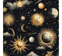 Retro Oro Sol Papel Pintado Autoadhesivo Universo Planeta Pelar y Pegar Papel de Pared Adhesivo Muebles Mate Removible Impermeable Wallpaper Decorar Pared Salon Dormitorio Cocina Pegatina 0.52x3 m
