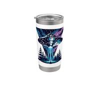 Retro OVNI Abducción Bosque Ciencia Ficción Vaso térmico de acero inoxidable de doble pared