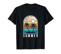 Retro Palmeras Puesta del Sol Playa Vibe Horizonte AG Camiseta