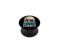 Retro Palmeras Puesta del Sol Playa Vibe Horizonte AG PopSockets PopGrip Adhesivo