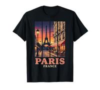 Retro Paris France Eiffel Tower Vintage Cafe Sunset Camiseta