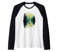 Retro Pescador Silueta Pez Pesca Camiseta Manga Raglan