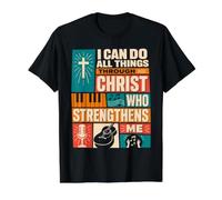 Retro Philippians 4:13 Versículo de la Biblia Culto Cristiano Música Camiseta gráfica económica, Hombre, Negro, M