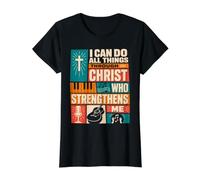 Retro Philippians 4:13 Versículo de la Biblia Culto Cristiano Música Camiseta gráfica económica, Mujer, Negro, L