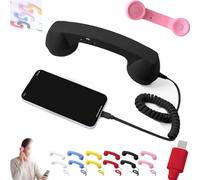Retro Phone Handset, Cell Phone Receiver with Microphone & Speaker, 90s Phones Prop, Pop Phones Retro Handset, For Cell Mobile Video Conferences, Calls, Meetings (Black,Type-c)