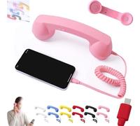 Retro Phone Handset, Cell Phone Receiver with Microphone & Speaker, 90s Phones Prop, Pop Phones Retro Handset, For Cell Mobile Video Conferences, Calls, Meetings (Pink,Type-c)
