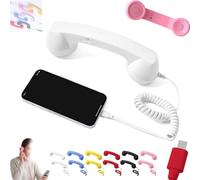 Retro Phone Handset, Cell Phone Receiver with Microphone & Speaker, 90s Phones Prop, Pop Phones Retro Handset, For Cell Mobile Video Conferences, Calls, Meetings (White,Type-c)