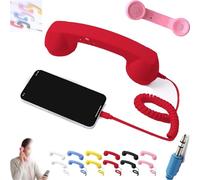 Retro Phone Handset, Cell Phone Receiver with Microphone & Speaker, 90s Phones Prop, Pop Phones Retro Handset, For Cell Mobile Video Conferences, Calls, Meetings (Red,3.5mm)